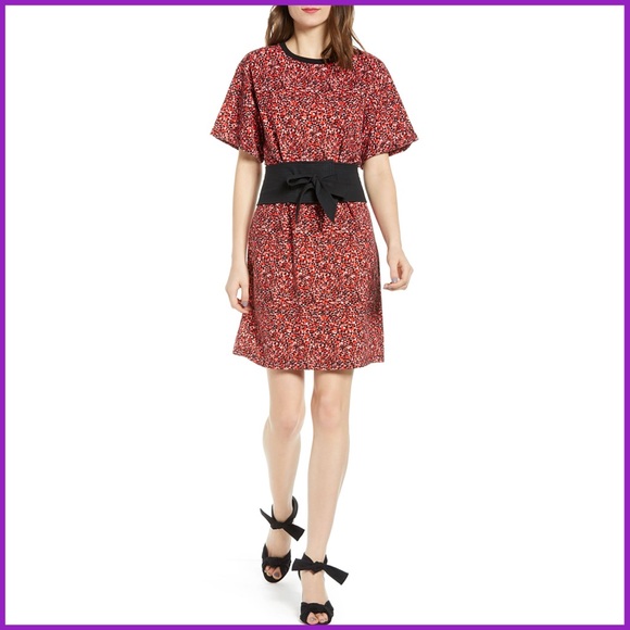 Rebecca Minkoff Floral Red Black Belted Mini Dress - Picture 1 of 13